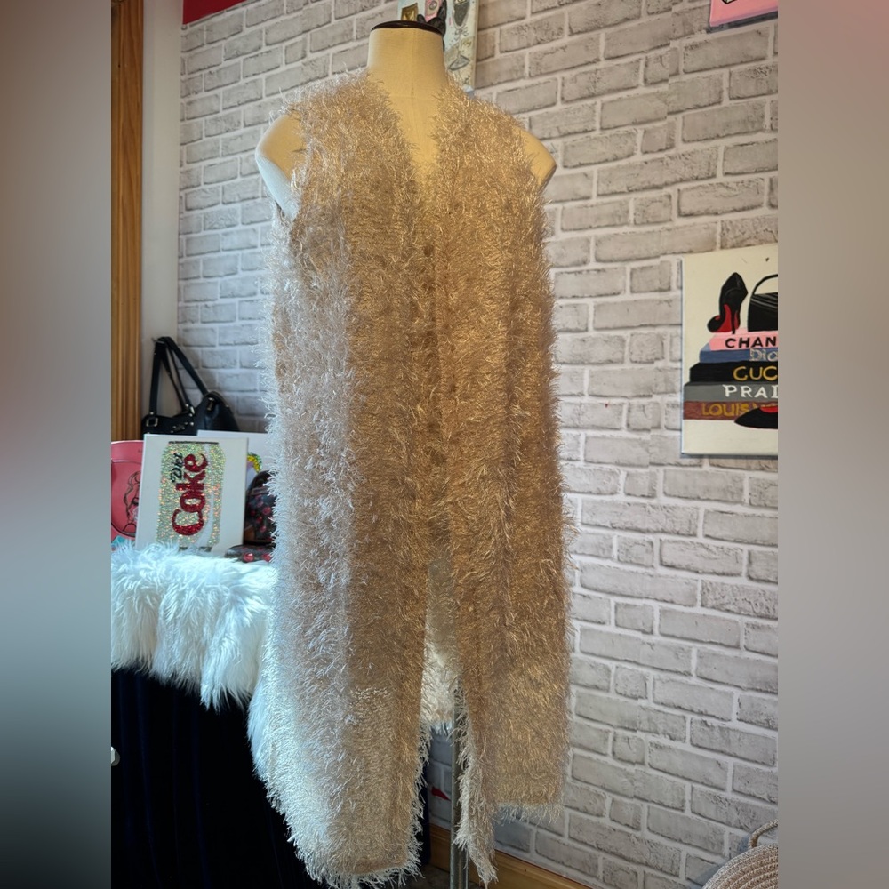 Faux Fur Long Vest - Plush Textured long open front